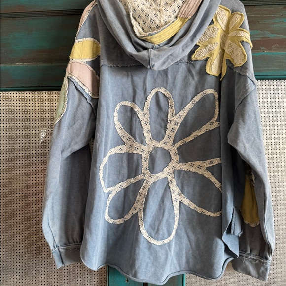 Women's Blue Floral Hoodie - Picture 6 of 7
